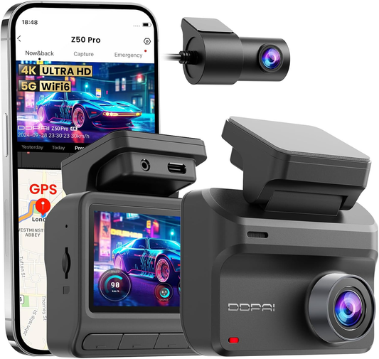 Auto-Dashcam DDPAI Z50 Pro Dual, Vorne Hinten, 4K, Wi-Fi, GPS, 3-Zoll-Display