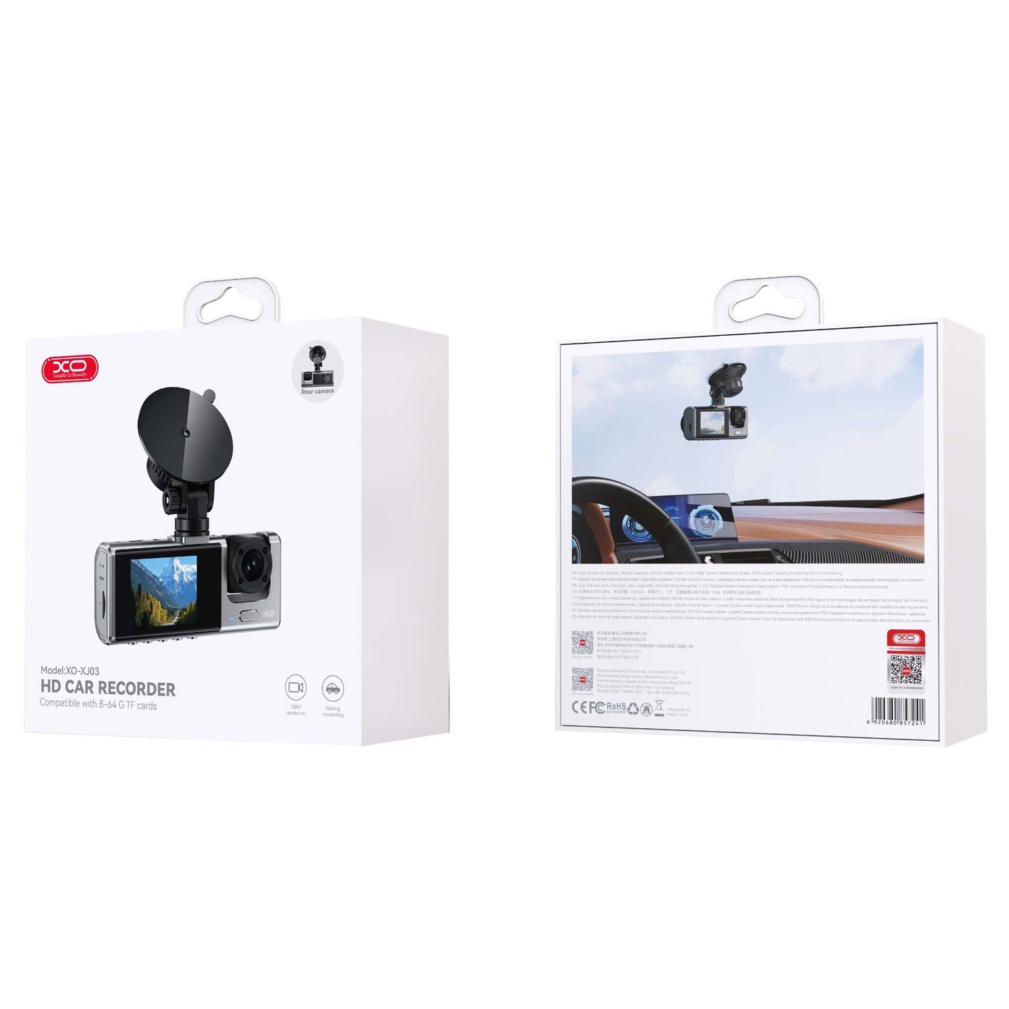 Auto-Kamera Vorne Hinten XO Design XJ03, 1080P, 2-Zoll-Display