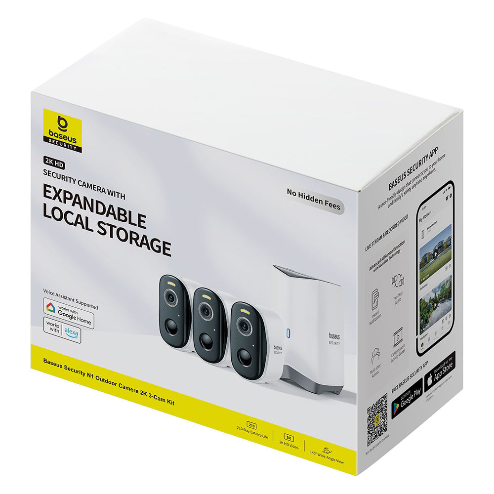 Überwachungskamera Baseus N1, Wi-Fi, 2K, IP67, Außenbereich, Set 3 Stück, Weiß S0TW022131
