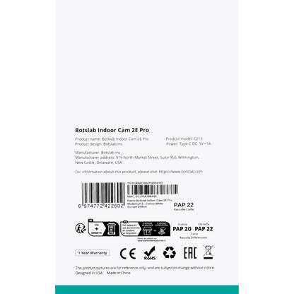 Surveillance Camera Botslab 2E Pro C213, Wi-Fi, 2K, 2K, Indoor 
