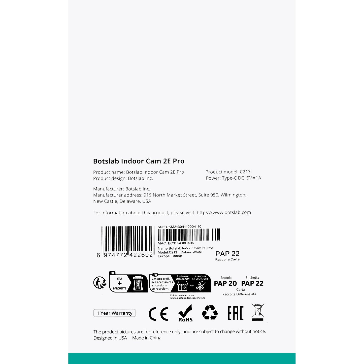Überwachungskamera Botslab 2E Pro C213, Wi-Fi, 2K, 2K, Innenbereich 