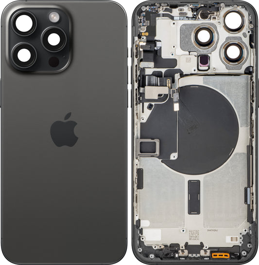 Akkuabdeckung Apple iPhone 15 Pro Max, mit Mittelgehäuse, Schwarz (Black Titanium), Swap