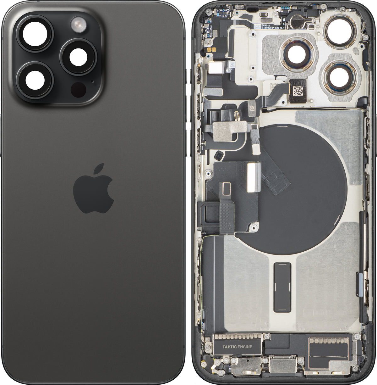 Apple iPhone 15 Pro Max Battery Cover, With Middle Case, Full Parts, Black (Black Titanium), Premium Swap