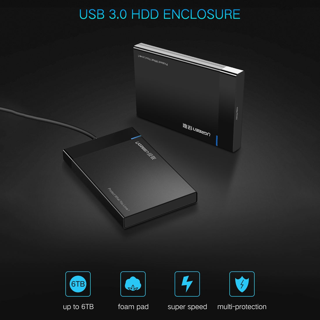 UGREEN US221 Rack für HDD / SSD SATA 2,5 Zoll, USB 3.0, Schwarz