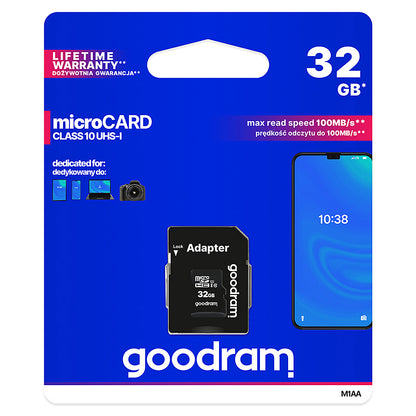 GoodRam microSDHC Speicherkarte, 32GB, Klasse 10 / UHS-1 U1, mit Adapter