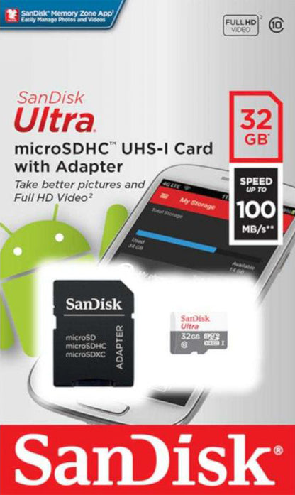 SanDisk Ultra microSDHC Memory Card, 32GB, Class 10, With Adapter SDSQUNR-032G-GN3MA