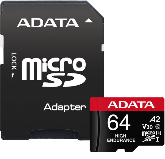 Speicherkarte microSDXC Adata High Endurance, 64Gb, Klasse 10 / UHS-1 U3, mit Adapter AUSDX64GUI3V30SHA2-RA1