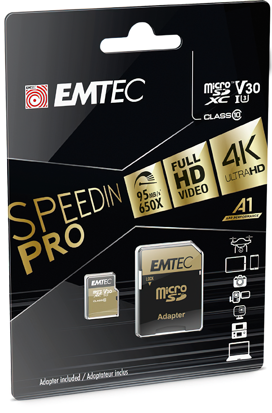 microSDXC Speicherkarte Emtec Speedin Pro Android A1, 64GB, Klasse 10 / UHS-1 U3, mit Adapter ECMSDM64GXC
