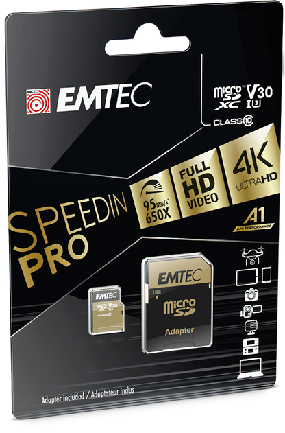 microSDXC Speicherkarte Emtec Speedin Pro Android A1, 64GB, Klasse 10 / UHS-1 U3, mit Adapter ECMSDM64GXC