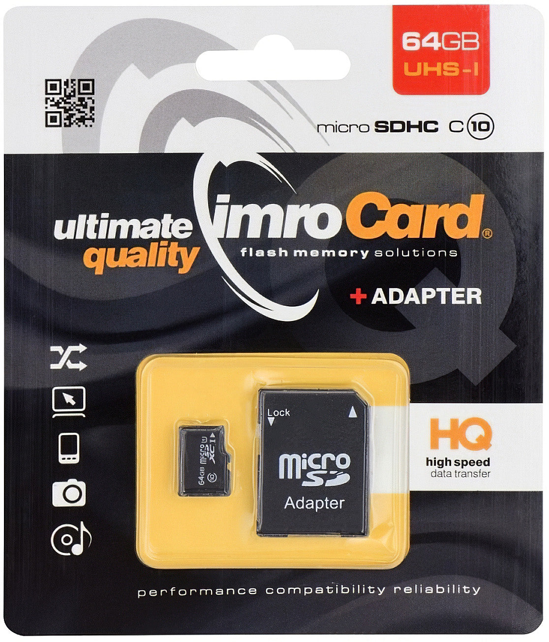 microSDXC Speicherkarte Imro, 64GB, Klasse 10 / UHS-1 U1, mit Adapter
