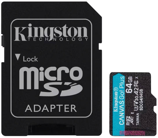 Speicherkarte microSDXC Kingston Canvas Go Plus Android A2, 64Gb, Klasse 10 / UHS-1 U3, mit Adapter SDCG4/64GB