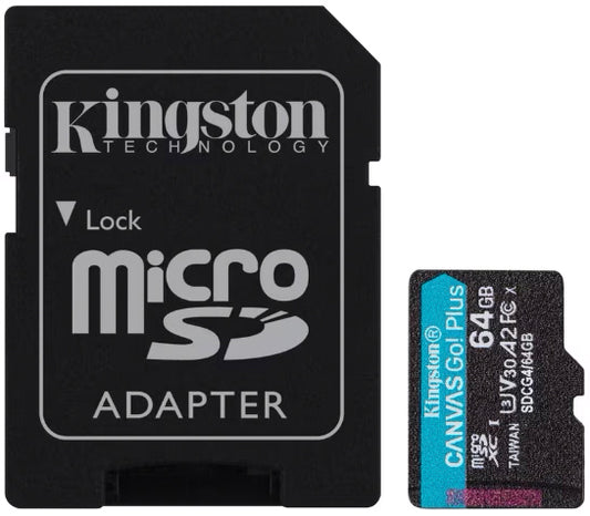 Speicherkarte microSDXC Kingston Canvas Go Plus Android A2, 64Gb, Klasse 10 / UHS-1 U3, mit Adapter SDCG4/64GB