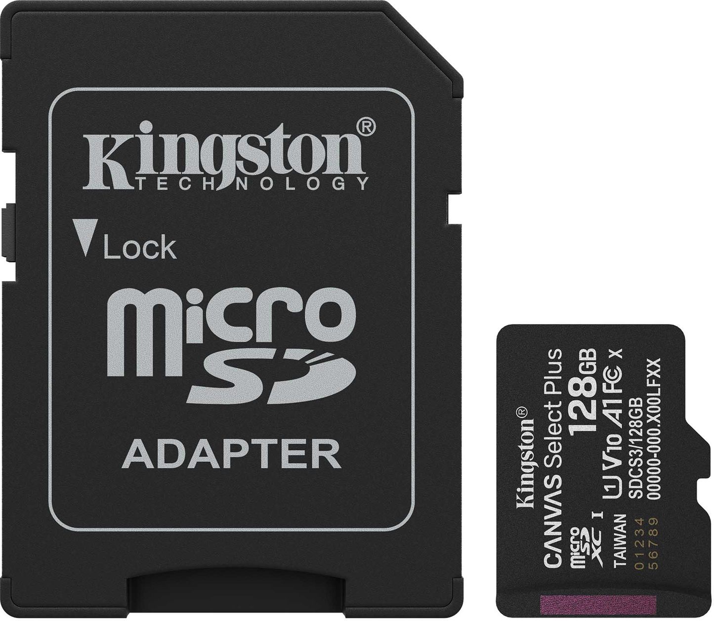 Speicherkarte microSDXC Kingston Canvas Select Plus Android A1, 128Gb, Klasse 10 / UHS-1 U1, mit Adapter SDCS3/128GB