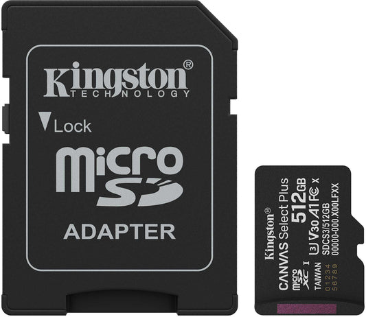 Kingston Canvas Select Plus Android A1 microSDXC-Speicherkarte, 512GB, Klasse 10 / UHS-1 U3, mit Adapter SDCS3/512GB