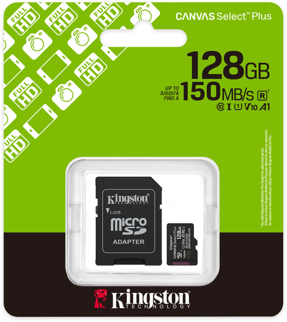 Speicherkarte microSDXC Kingston Canvas Select Plus Android A1, 128Gb, Klasse 10 / UHS-1 U1, mit Adapter SDCS3/128GB