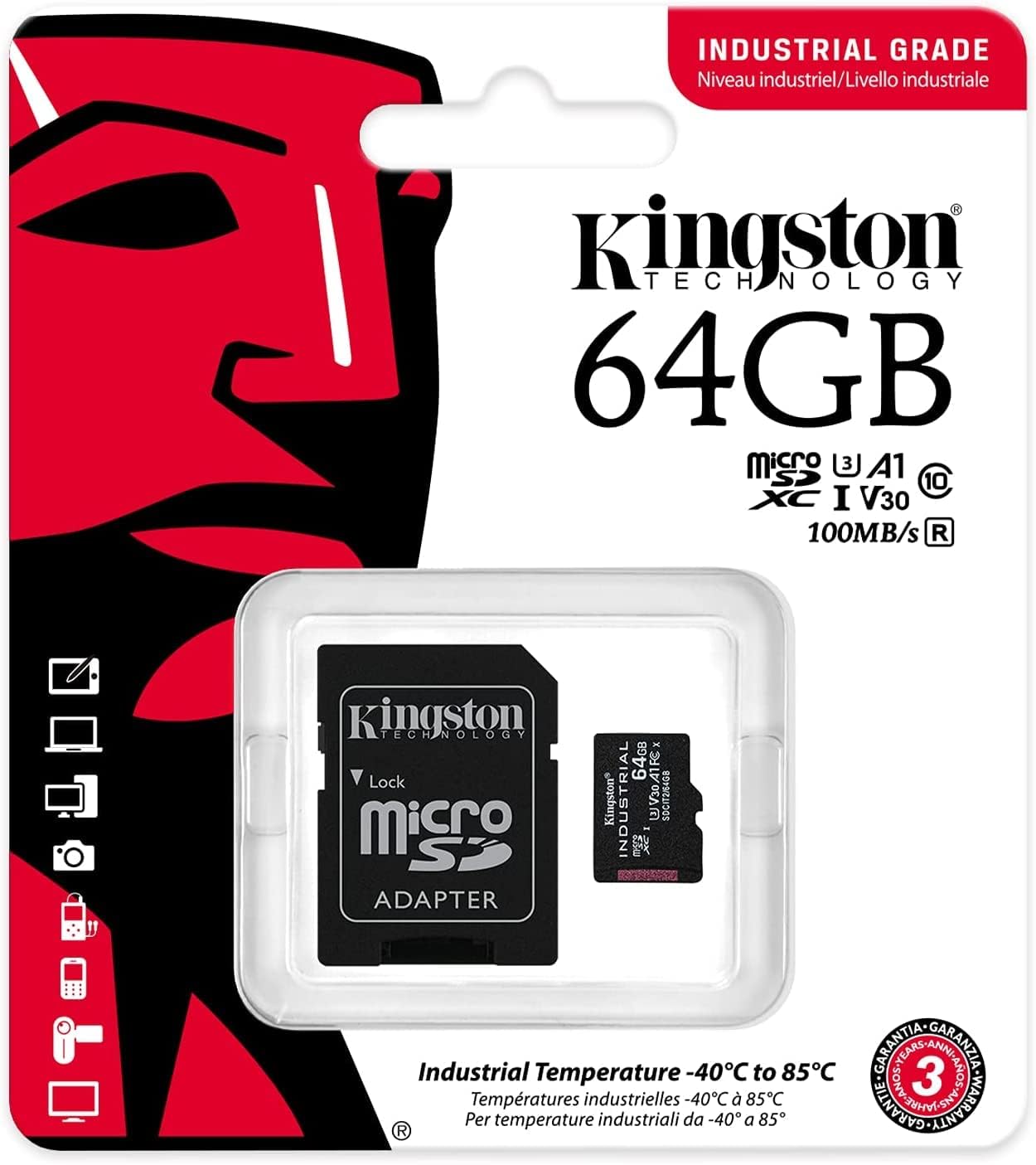 Kingston Industrial microSDXC Speicherkarte, 64Gb, Klasse 10 / UHS-1 U3, mit Adapter SDCIT2/64GB