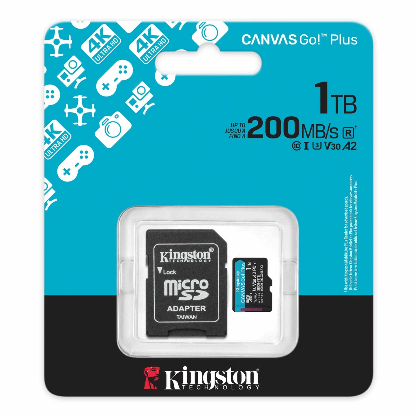 Kingston Canvas Go Plus Android A2 microSDXC Speicherkarte, 1TB, Klasse 10 / UHS-1 U3, mit Adapter ‎SDCG4/1TB