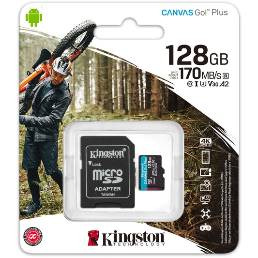 Speicherkarte microSDXC Kingston Canvas Go Plus, 128Gb, Klasse 10 / UHS-1 U3, mit Adapter SDCG3/128GB