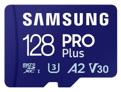 Samsung PRO Plus microSDXC Speicherkarte, 128Gb, Klasse 10 / UHS-1 U3, mit Kartenleser MB-MD128SB/WW