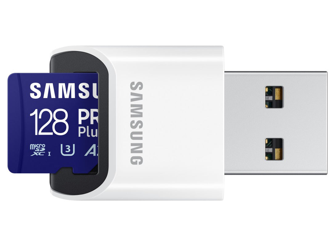 Samsung PRO Plus microSDXC Speicherkarte, 128Gb, Klasse 10 / UHS-1 U3, mit Kartenleser MB-MD128SB/WW