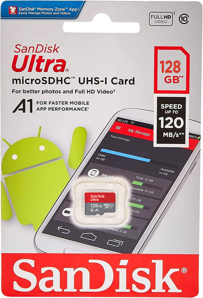 SanDisk Ultra Android A1 microSDXC Speicherkarte, 128Gb, Klasse 10 / UHS-1 U1 SDSQUAB-128G-GN6MN