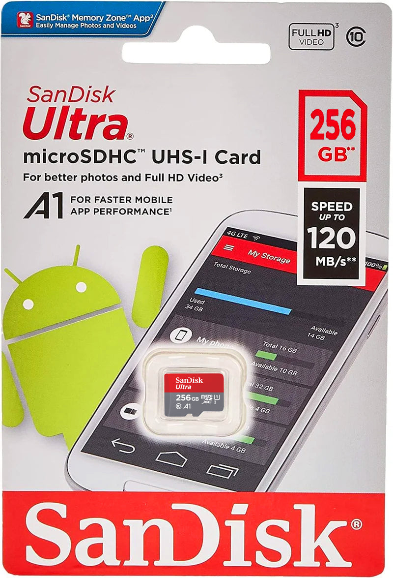 Speicherkarte microSDXC SanDisk Ultra Android A1, 256Gb, Klasse 10 / UHS-1 U1 SDSQUAC-256G-GN6MN
