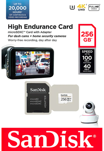 Speicherkarte microSDXC SanDisk High Endurance, 256Gb, Klasse 10 / UHS-1 U3, mit Adapter SDSQQNR-256G-GN6IA