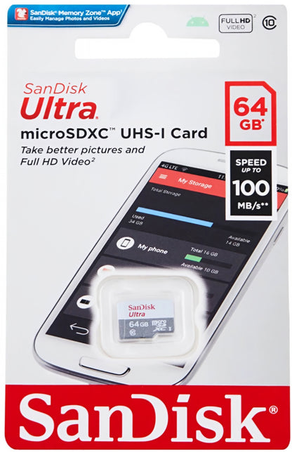 SanDisk Ultra microSDXC Speicherkarte, 64Gb, Klasse 10 SDSQUNR-064G-GN3MN