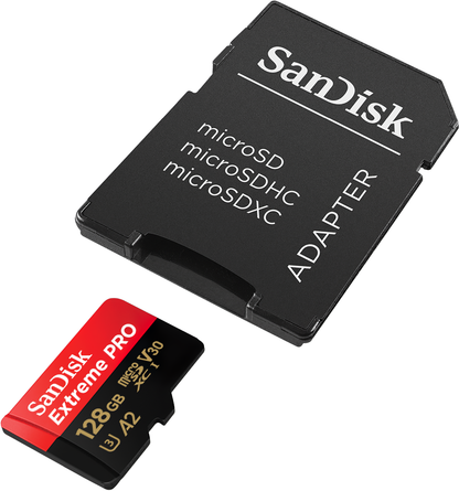 Speicherkarte microSDXC SanDisk Extreme Pro, 128Gb, Klasse 10 / UHS-1 U3, mit Adapter SDSQXCD-128G-GN6MA
