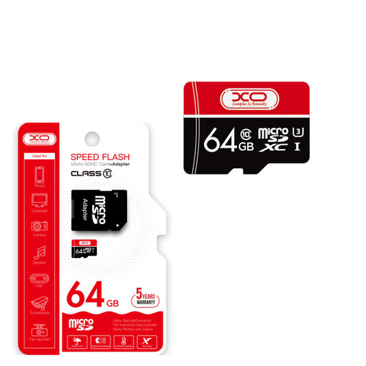 microSDXC-Speicherkarte XO Design Speed Flash, 64GB, Klasse 10 / UHS-1 U3, mit Adapter