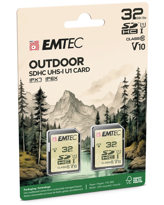 SDHC-Speicherkarte Emtec Rugged Outdoor, 32Gb, Klasse 10 / UHS-1 U1, Set 2 Stück ECMSD32GHCU1ORP2