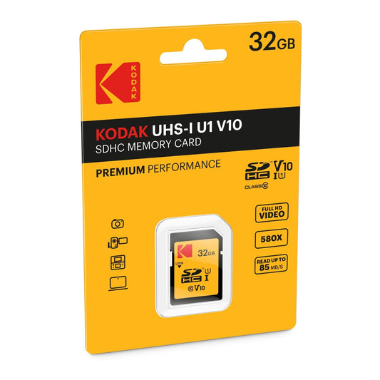 Kodak Premium Performance SDHC Memory Card, 32Gb, Class 10 / UHS-1 U1 EKMSD32GHC10K