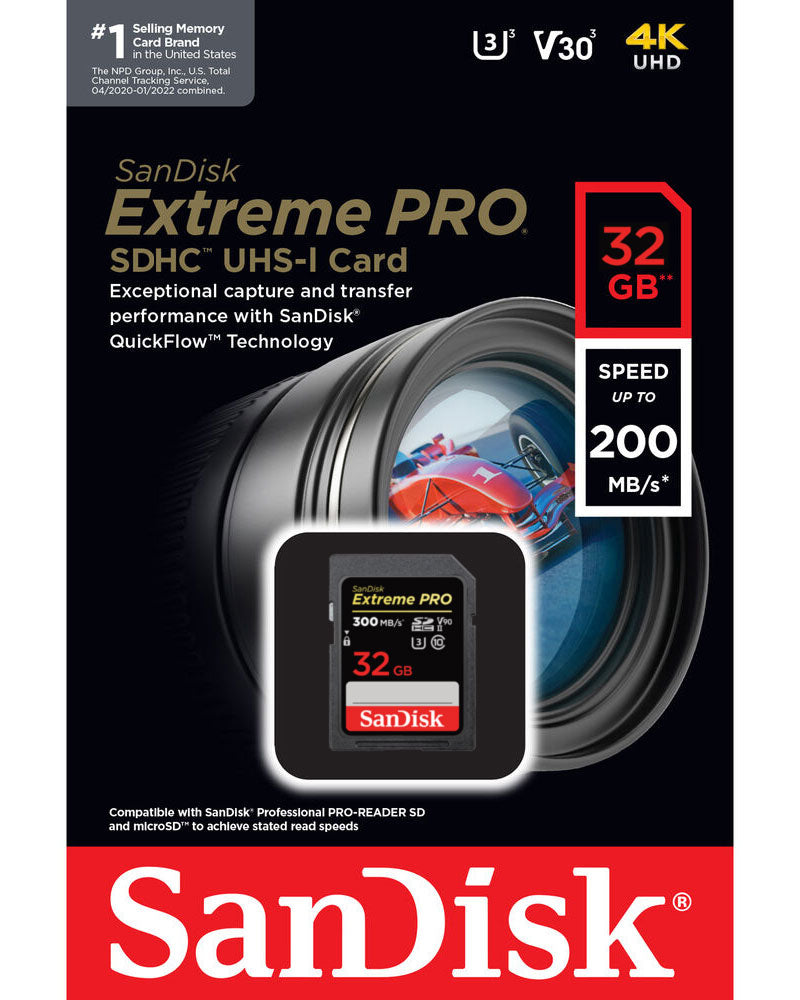 SDHC-Speicherkarte SanDisk Extreme Pro, 32Gb, Klasse 10 / UHS-1 U3 SDSDXXO-032G-GN4IN