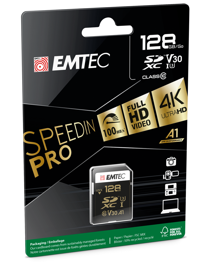 SDXC-Speicherkarte Emtec SpeedIn Pro, 128Gb, Klasse 10 / UHS-1 U3 ECMSD128GXC10SP