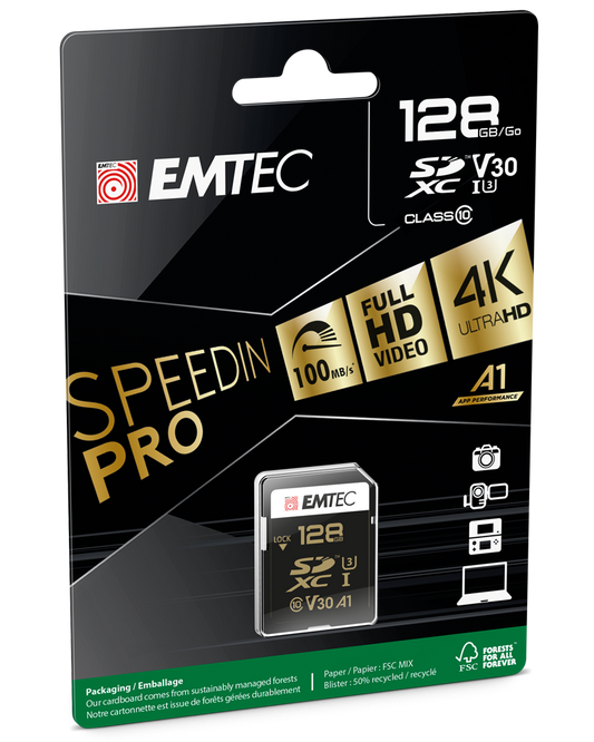 SDXC-Speicherkarte Emtec SpeedIn Pro, 128Gb, Klasse 10 / UHS-1 U3 ECMSD128GXC10SP
