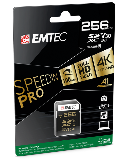 SDXC-Speicherkarte Emtec SpeedIn Pro, 256Gb, Klasse 10 / UHS-1 U3 ECMSD256GXC10SP