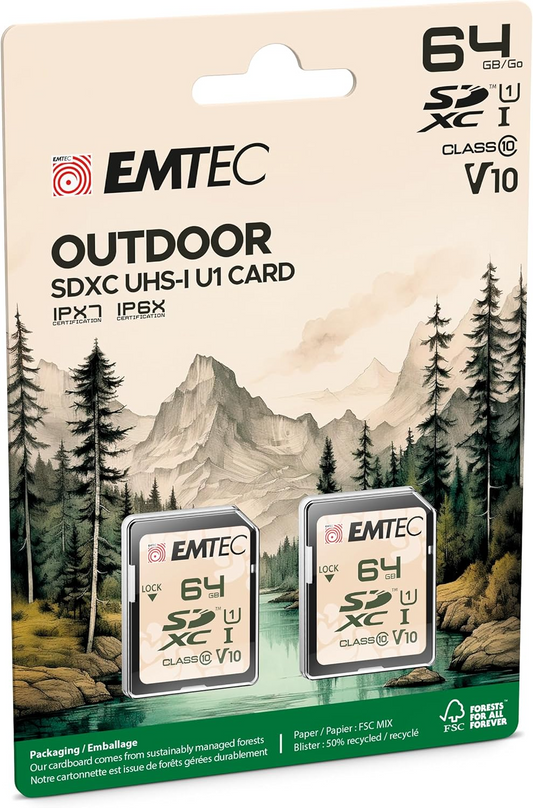 SDXC Speicherkarte Emtec Rugged Outdoor, 64GB, Klasse 10 / UHS-1 U1, 2er Set ECMSD64GXCU1ORP2