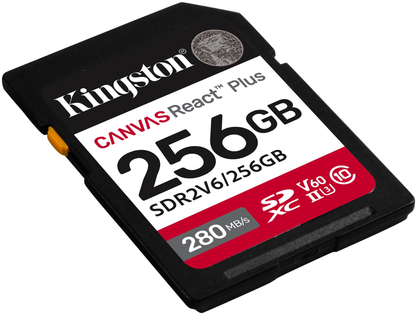 Kingston Canvas React Plus SDXC Memory Card, 256Gb, Class 10 / UHS-2 U3 SDR2V6/256GB