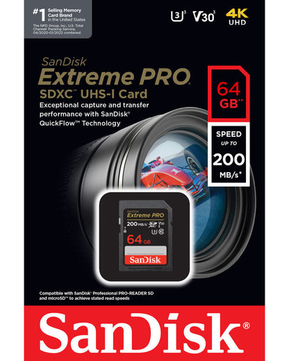 SDXC-Speicherkarte SanDisk Extreme Pro, 64Gb, Klasse 10 / UHS-1 U3 SDSDXXU-064G-GN4IN
