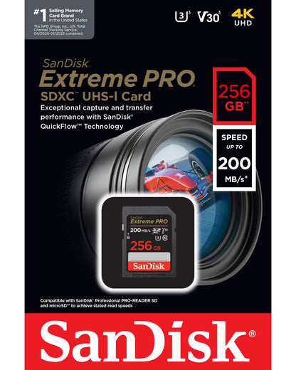 SDXC Speicherkarte SanDisk Extreme Pro, 256GB, Klasse 10 / UHS-1 U3 SDSDXXD-256G-GN4IN