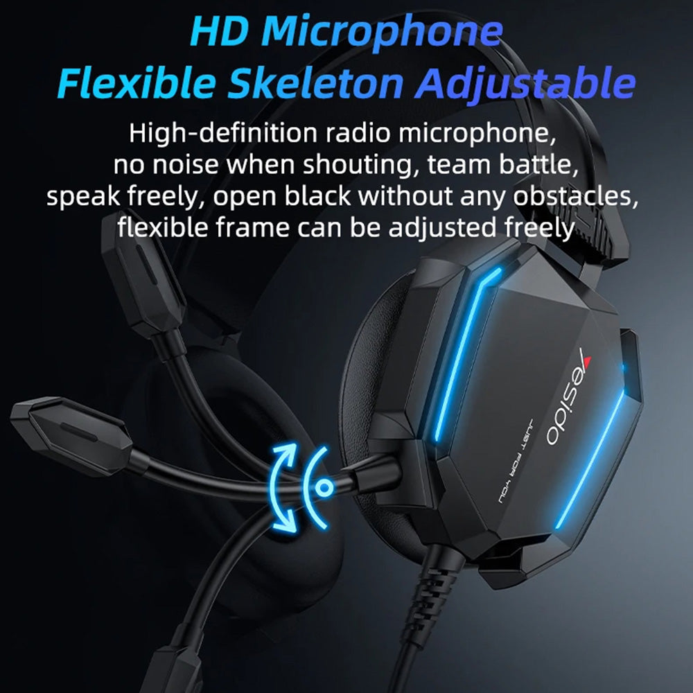 Gaming-Kopfhörer 3.5mm Yesido EK03, RGB, 2m, Schwarz