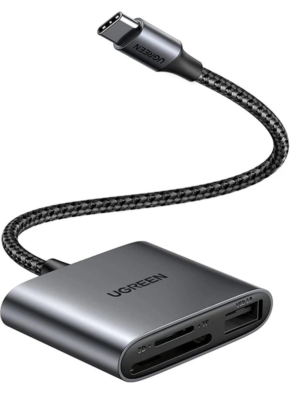 UGREEN CM387 USB-C Card Reader, USB-A - SD - microSD, Black