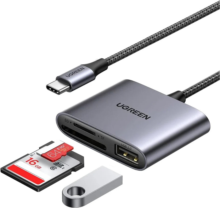 UGREEN CM387 USB-C Card Reader, USB-A - SD - microSD, Black