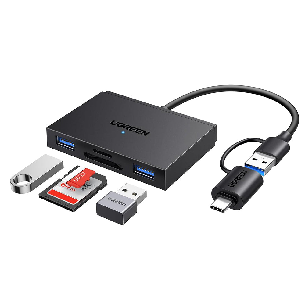 USB / USB-C UGREEN CM812 (45167) Card Reader, SD - microSD - 2 x USB-A, Black