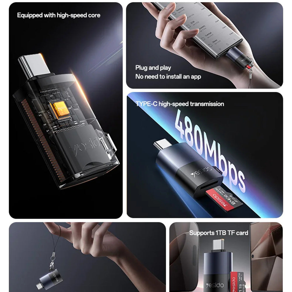 USB-Kartenleser Yesido GS37, microSD, Schwarz