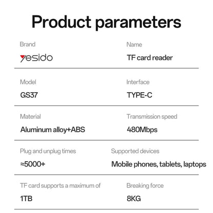 USB-Kartenleser Yesido GS37, microSD, Schwarz