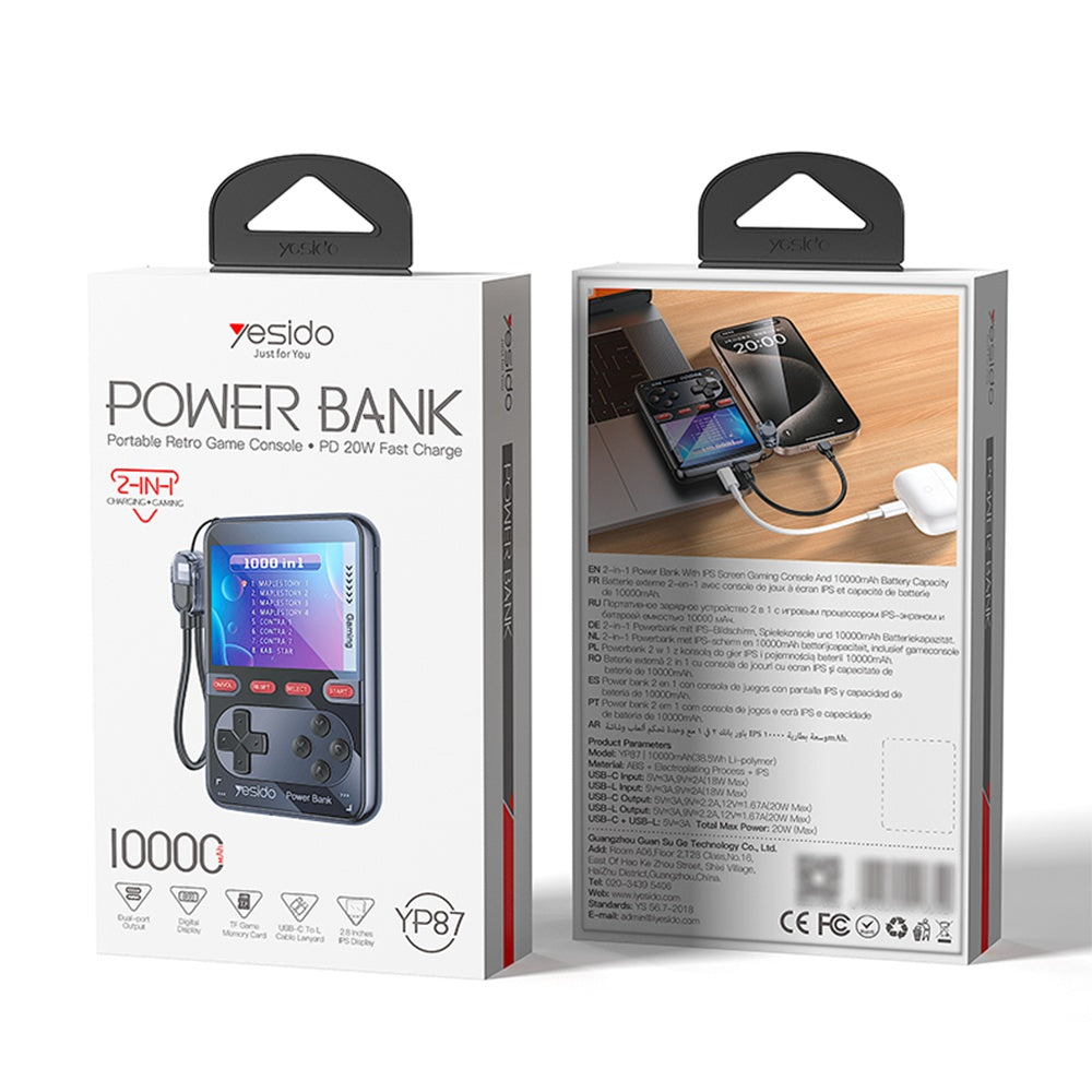 Tragbare Spielkonsole mit externer Batterie Yesido YP87, Schwarz