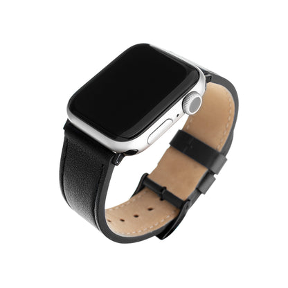 Fixed Leather Armband für Apple Watch 49mm / 46mm / 45mm / 44mm / 42mm Serie, Schwarz