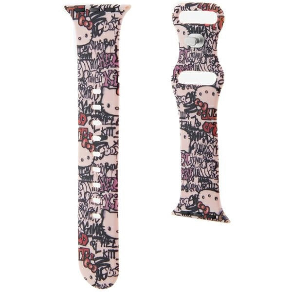 Hello Kitty Silikonarmband Graffiti Tags für Apple Watch 42mm / 41mm / 40mm / 38mm Serie, Rosa