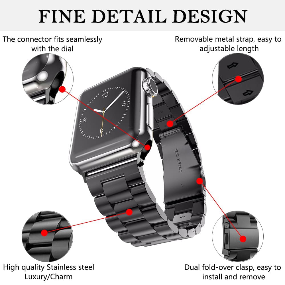 Techsuit W036 Armband für Apple Watch 49mm / 46mm / 45mm / 44mm / 42mm Serie, Schwarz